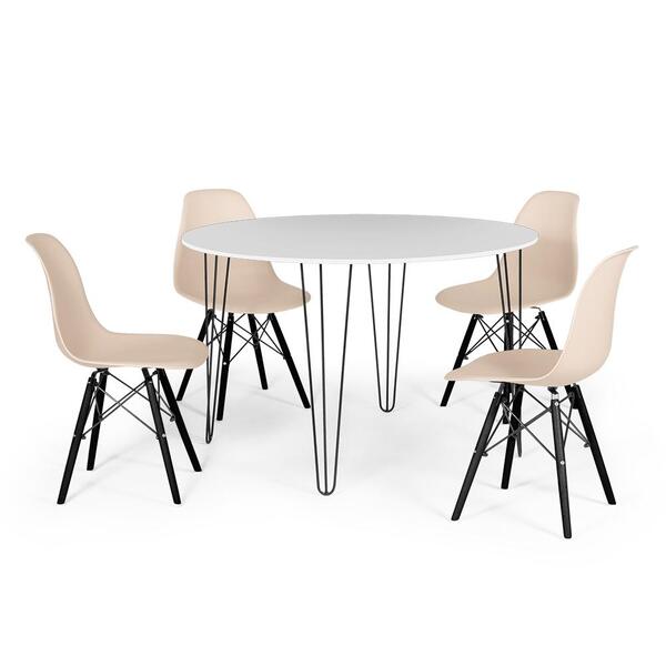 Conjunto Mesa De Jantar Redonda Hairpin 120cm Branca Com 4 Ca