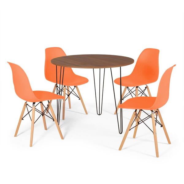 Conjunto Mesa De Jantar Redonda Hairpin 90cm Natural Com 3 Pé