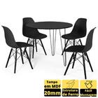 Conjunto Mesa De Jantar Redonda Hairpin 90cm Preta Com 3 Pés