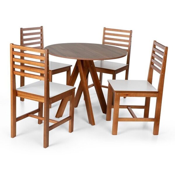 Conjunto Mesa De Jantar Redonda Lisa 90cm Amadeirada Com Cade