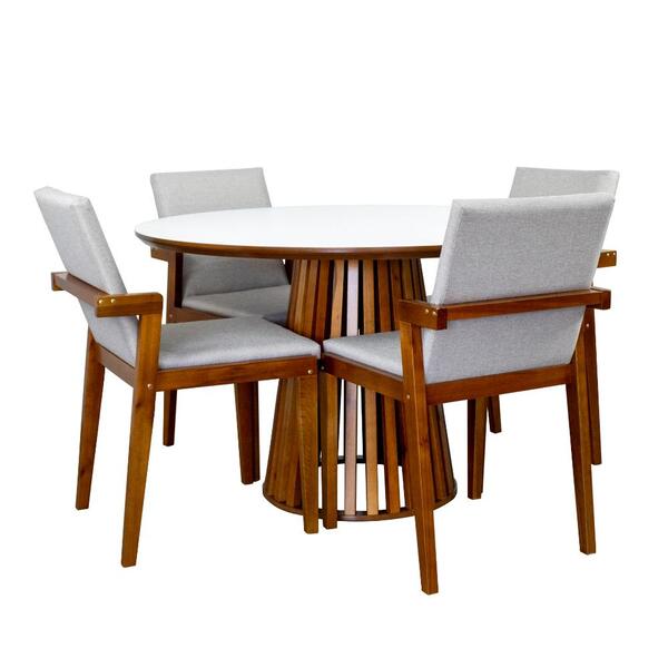 Conjunto Mesa De Jantar Redonda Luana Amadeirada Branca 120cm