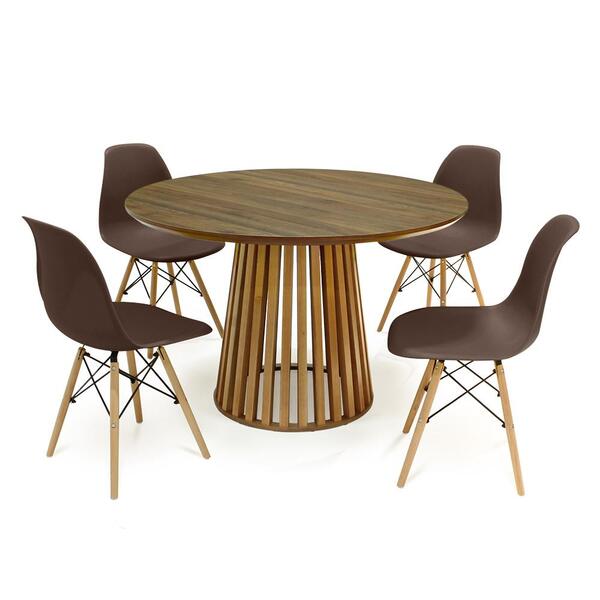 Conjunto Mesa De Jantar Redonda Luana Amadeirada Natural 120c