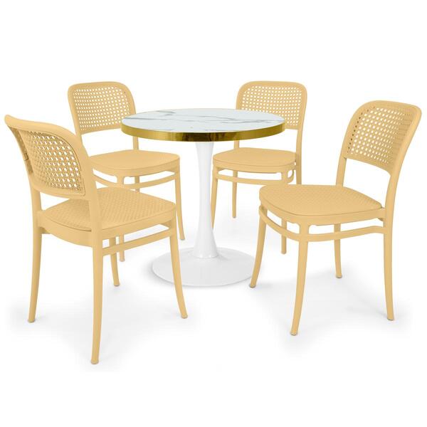 Conjunto Mesa De Jantar Redonda Majestic 70cm Branca Com 4 Ca