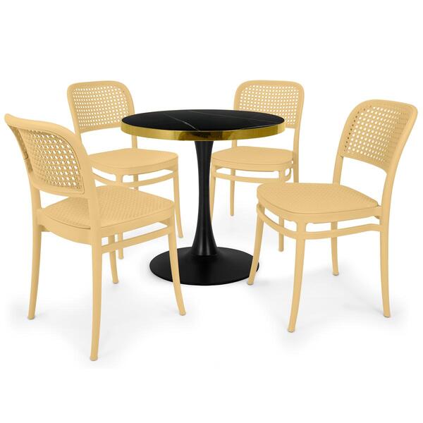 Conjunto Mesa De Jantar Redonda Majestic 70cm Preta Com 4 Cad