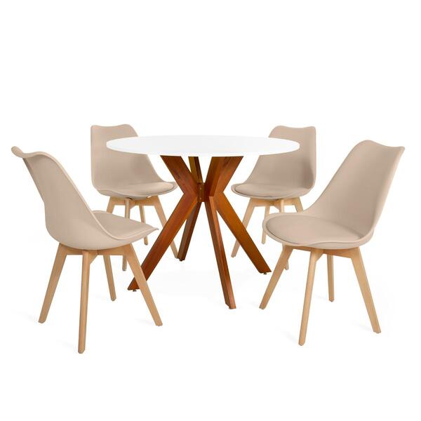 Conjunto Mesa De Jantar Redonda Marci 100cm Branca Com 4 Cade