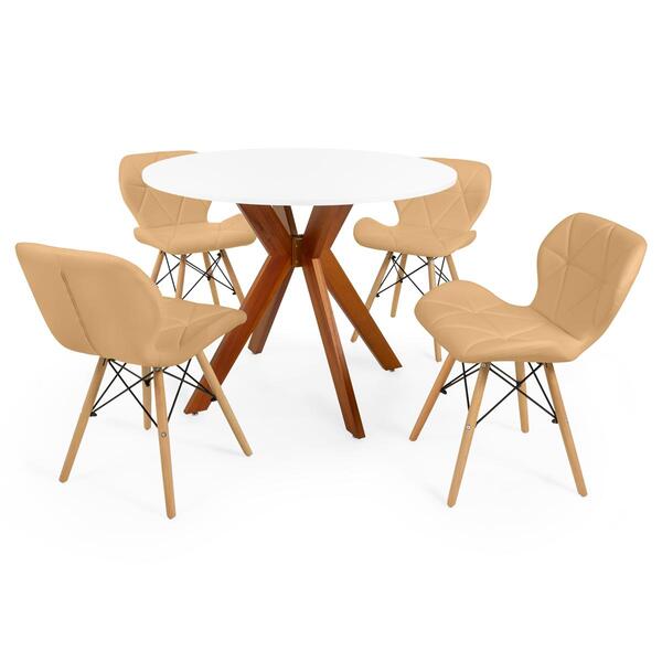 Conjunto Mesa De Jantar Redonda Marci 100cm Branca Com 4 Cade