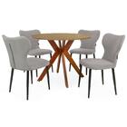Conjunto Mesa De Jantar Redonda Marci 100cm Natural Com 4 Cad