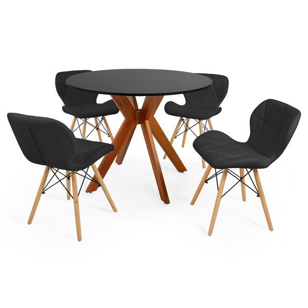 Conjunto Mesa De Jantar Redonda Marci 100cm Preta Com 4 Cadei