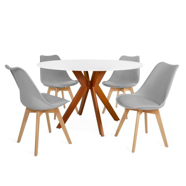 Conjunto Mesa De Jantar Redonda Marci 120cm Branca Com 4 Cade