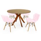 Conjunto Mesa De Jantar Redonda Marci 120cm Natural Com 4 Cad