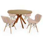 Conjunto Mesa De Jantar Redonda Marci 120cm Natural Com 4 Cad