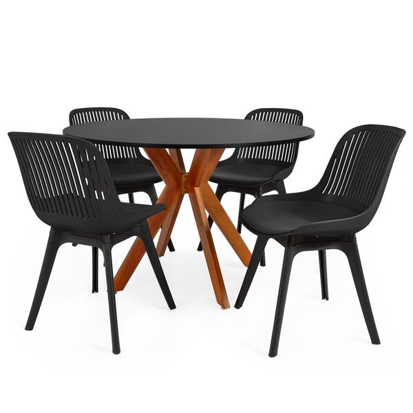 Conjunto Mesa De Jantar Redonda Marci 120cm Preta Com 4 Cadei