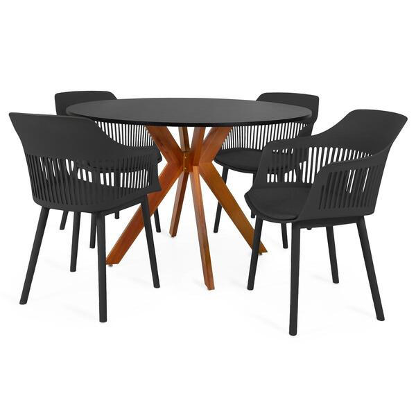 Conjunto Mesa De Jantar Redonda Marci 120cm Preta Com 4 Cadei