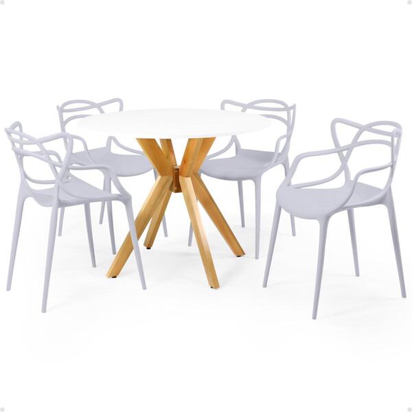 Conjunto Mesa De Jantar Redonda Marci Branca 100cm Com 4 Cade