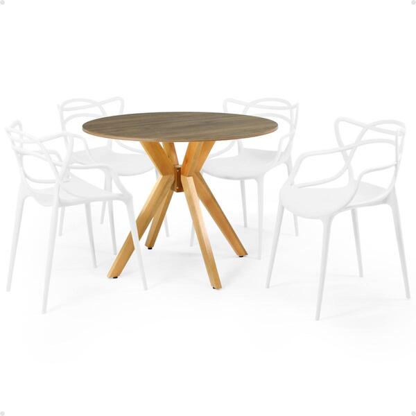 Conjunto Mesa De Jantar Redonda Marci Natural 100cm Com 4 Cad