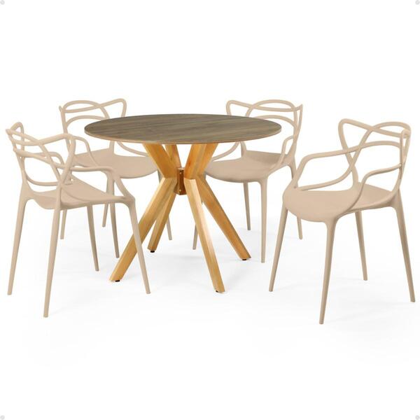 Conjunto Mesa De Jantar Redonda Marci Natural 100cm Com 4 Cad