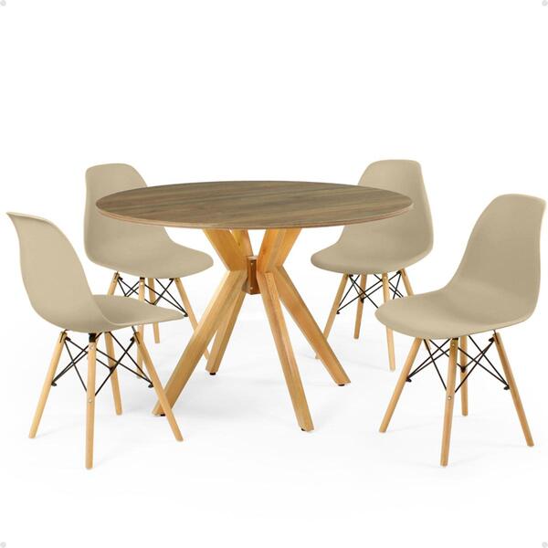 Conjunto Mesa De Jantar Redonda Marci Natural 100cm Com 4 Cad