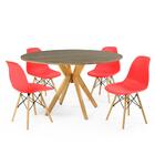 Conjunto Mesa De Jantar Redonda Marci Natural 120cm Com 4 Cad