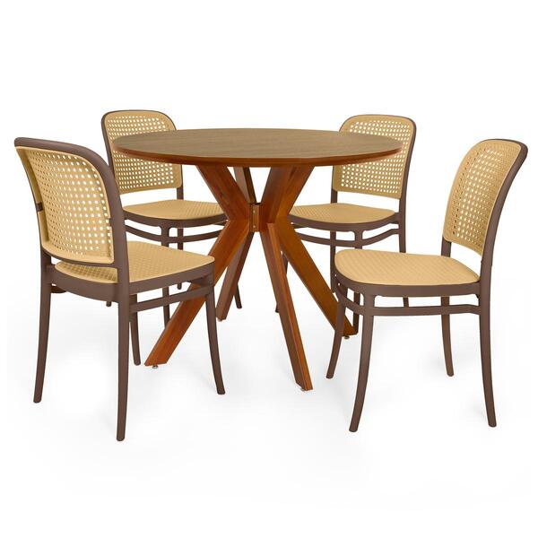 Conjunto Mesa De Jantar Redonda Marci Premium 100cm Natural C