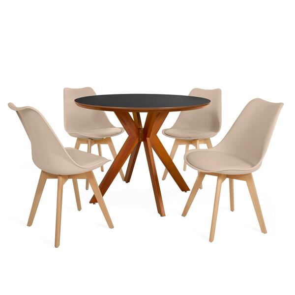 Conjunto Mesa De Jantar Redonda Marci Premium 100cm Preta Com
