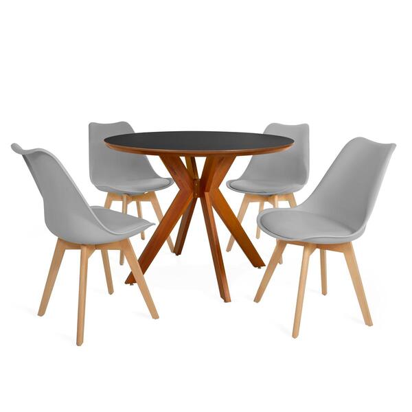 Conjunto Mesa De Jantar Redonda Marci Premium 100cm Preta Com