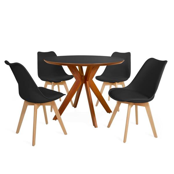 Conjunto Mesa De Jantar Redonda Marci Premium 100cm Preta Com