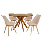 Conjunto Mesa De Jantar Redonda Marci Premium 120cm Natural C