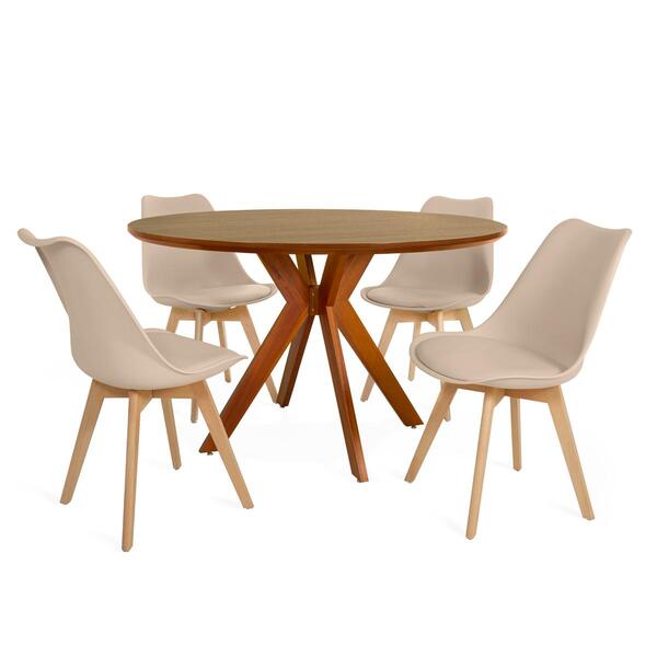 Conjunto Mesa De Jantar Redonda Marci Premium 120cm Natural C