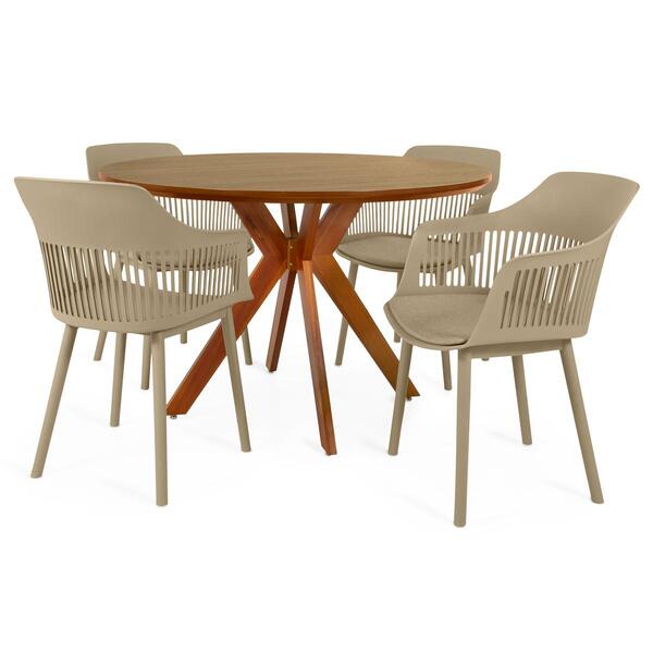 Conjunto Mesa De Jantar Redonda Marci Premium 120cm Natural C