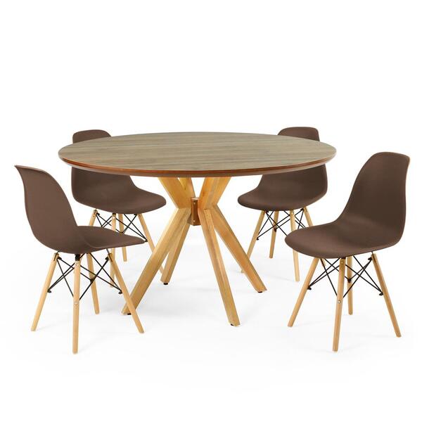 Conjunto Mesa De Jantar Redonda Marci Premium Natural 120cm C