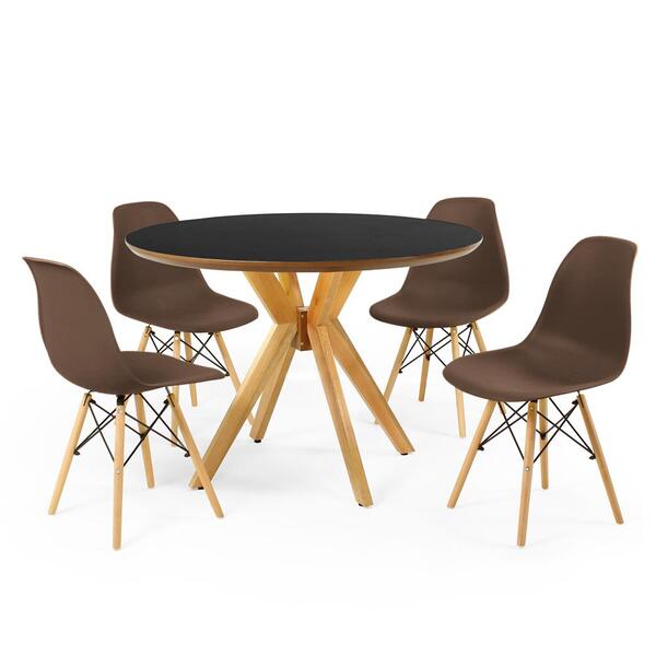 Conjunto Mesa De Jantar Redonda Marci Premium Preta 100cm Com