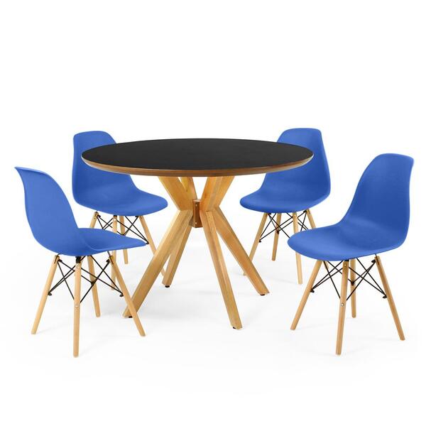 Conjunto Mesa De Jantar Redonda Marci Premium Preta 100cm Com