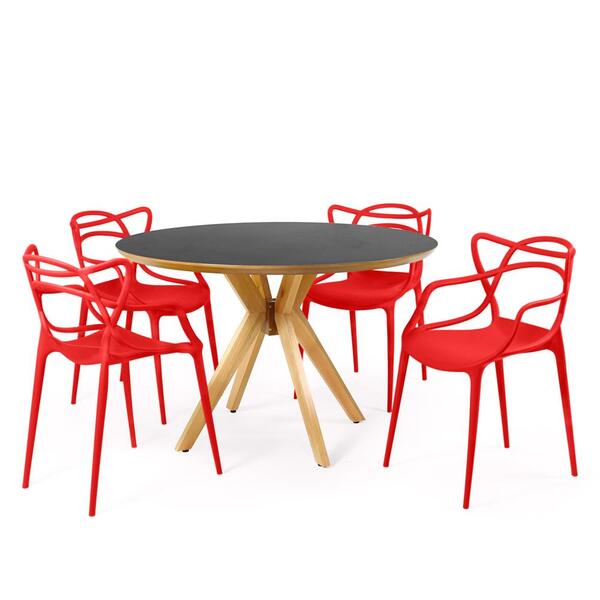 Conjunto Mesa De Jantar Redonda Marci Premium Preta 120cm Com