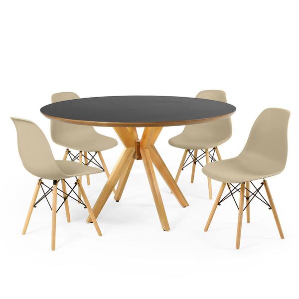 Conjunto Mesa De Jantar Redonda Marci Premium Preta 120cm Com