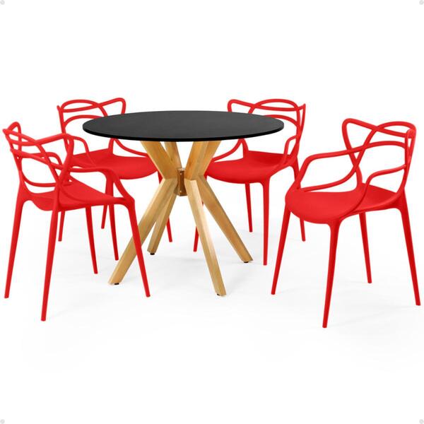 Conjunto Mesa De Jantar Redonda Marci Preta 100cm Com 4 Cadei