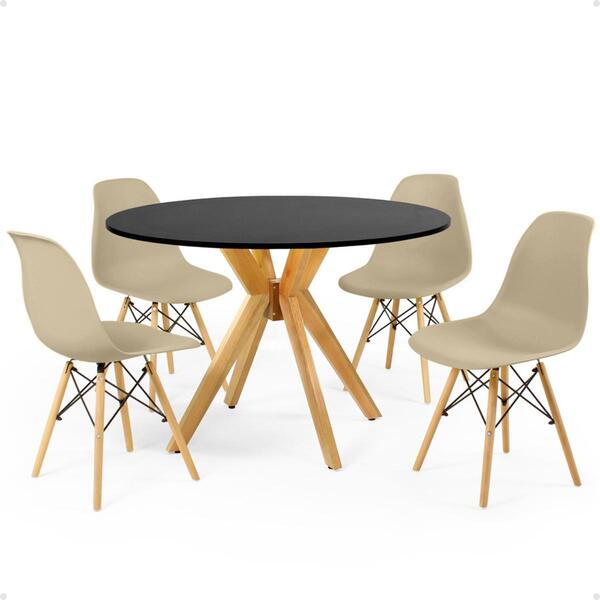 Conjunto Mesa De Jantar Redonda Marci Preta 100cm Com 4 Cadei