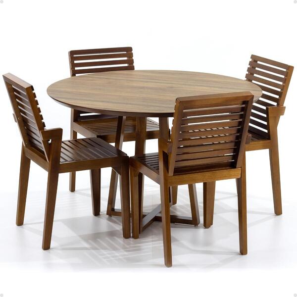 Conjunto Mesa De Jantar Redonda Natural Lara Premium 120cm Co