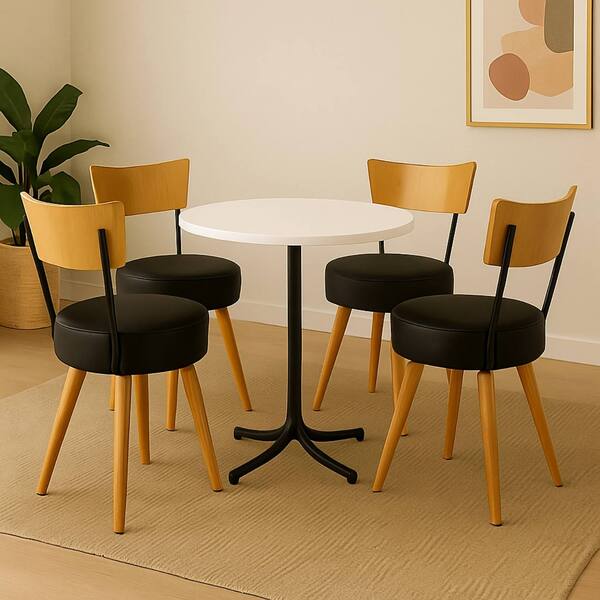 Conjunto Mesa De Jantar Redonda Preta Tampo Branco Com 4 Cade