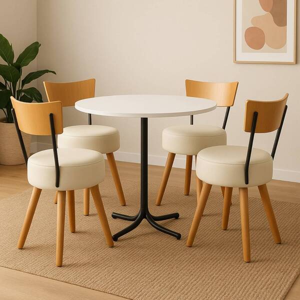 Conjunto Mesa De Jantar Redonda Preta Tampo Branco Com 4 Cade
