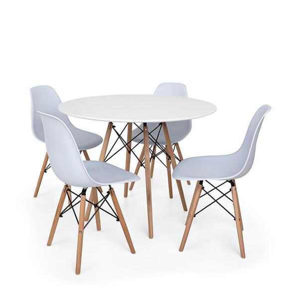 Conjunto Mesa De Jantar Redonda Solo Branca 90cm Com 4 Cadeir