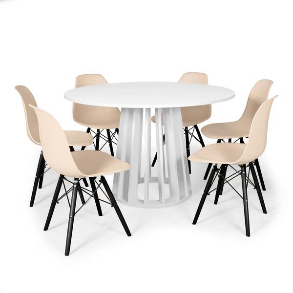 Conjunto Mesa De Jantar Redonda Talia 120cm Branca Com 6 Cade