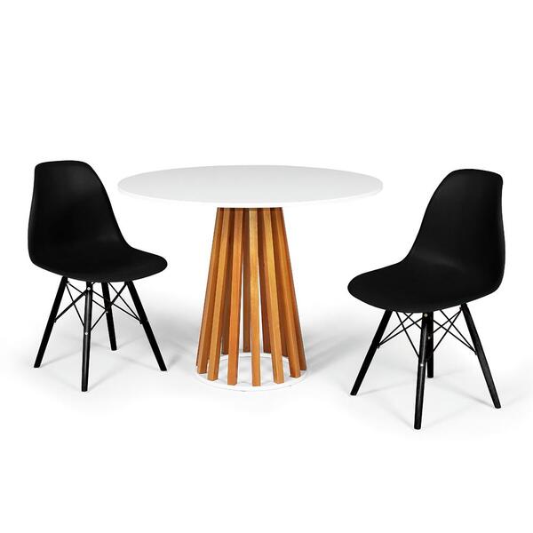 Conjunto Mesa De Jantar Redonda Talia Amadeirada Branca 100cm