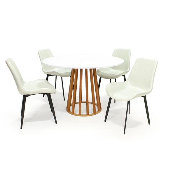 Conjunto Mesa De Jantar Redonda Talia Amadeirada Branca 120cm