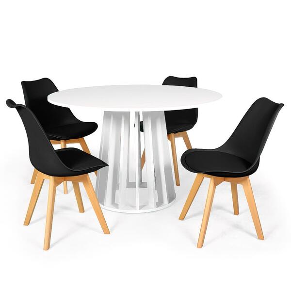Conjunto Mesa De Jantar Redonda Talia Branca 120cm Com 4 Cade