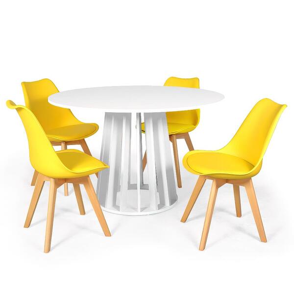 Conjunto Mesa De Jantar Redonda Talia Branca 120cm Com 4 Cade