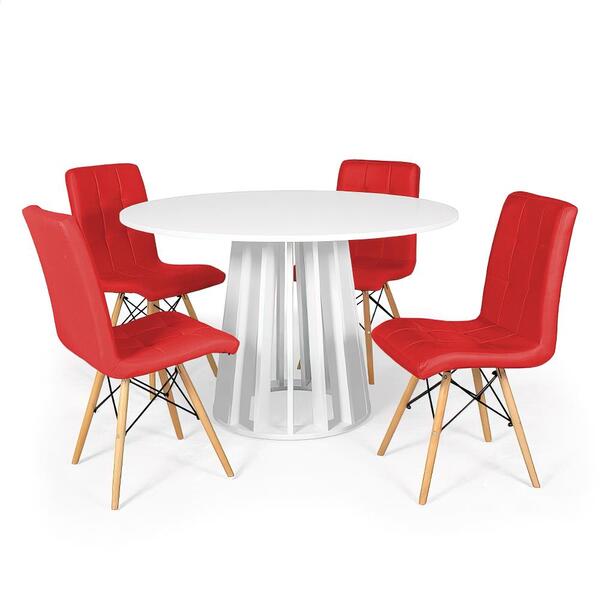 Conjunto Mesa De Jantar Redonda Talia Branca 120cm Com 4 Cade