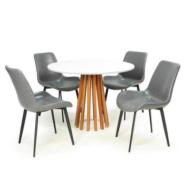 Conjunto Mesa De Jantar Redonda Talia Branca Amadeirada 100cm