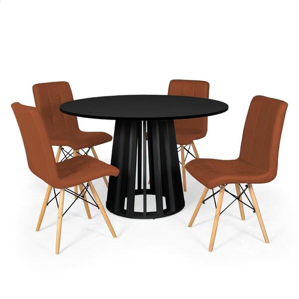 Conjunto Mesa De Jantar Redonda Talia Preta 120cm Com 4 Cadei