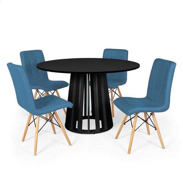 Conjunto Mesa De Jantar Redonda Talia Preta 120cm Com 4 Cadei