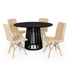 Conjunto Mesa De Jantar Redonda Talia Preta 120cm Com 4 Cadei